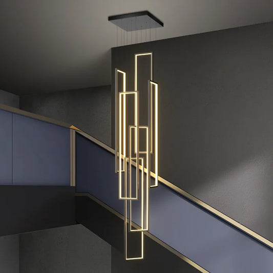 Moderne LED-Rechteck-Kronleuchter für Treppenhaus - Hängende Pendelleuchte für Wohnzimmer und LOFT-Dekor - Unique Outlet