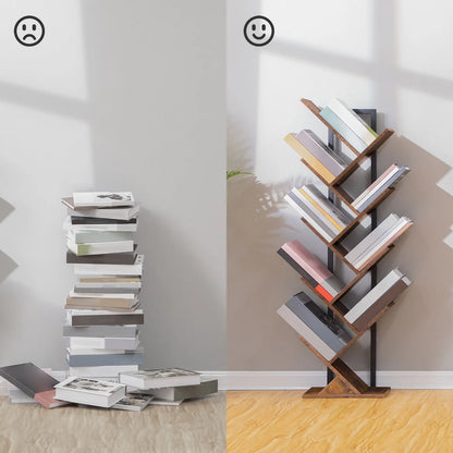 Baumförmiges Bücherregal, 9-Etagen Standregal, hohe Bücherablage aus Holz für CDs und Alben für Heimbüro - Unique Outlet