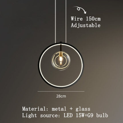 Handgeblasener Kronleuchter mit Glaslampenschirm und Aluminiumring - Verfügbar in Transparent oder Milchweiß - Für Wohnzimmer, Esszimmer, Schlafzimmer - Unique Outlet