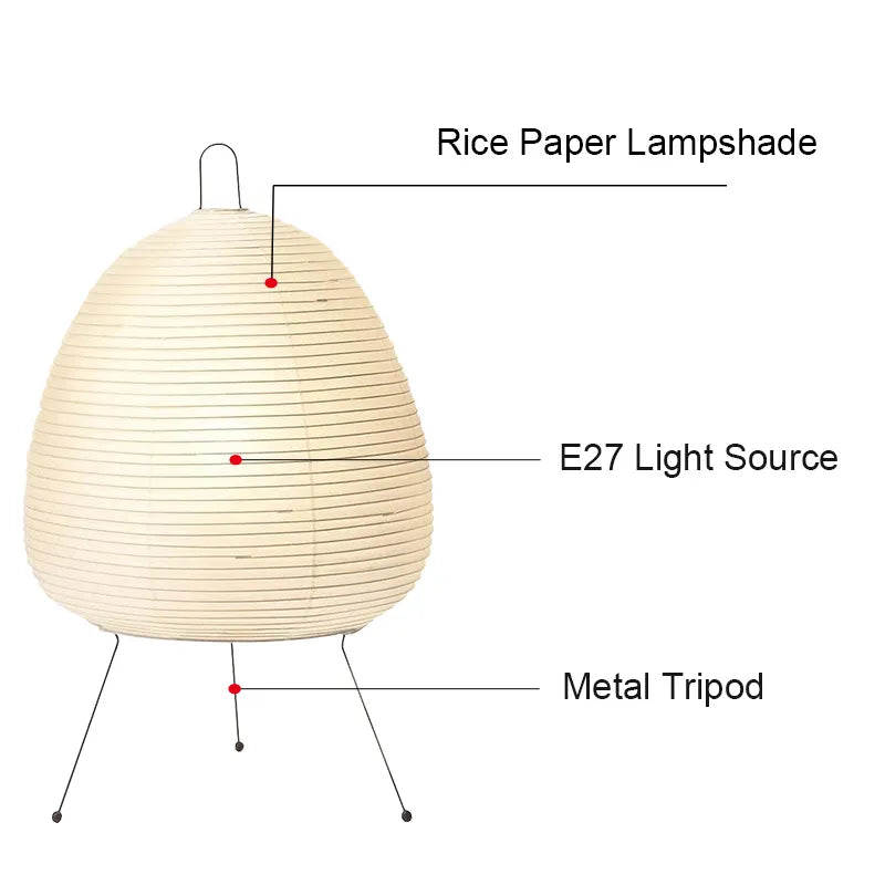 Japanische Reispapier Tischlampe – Handgefertigte Beleuchtung im Wabi-Sabi-Stil für Wohn- und Schlafzimmer - Unique Outlet