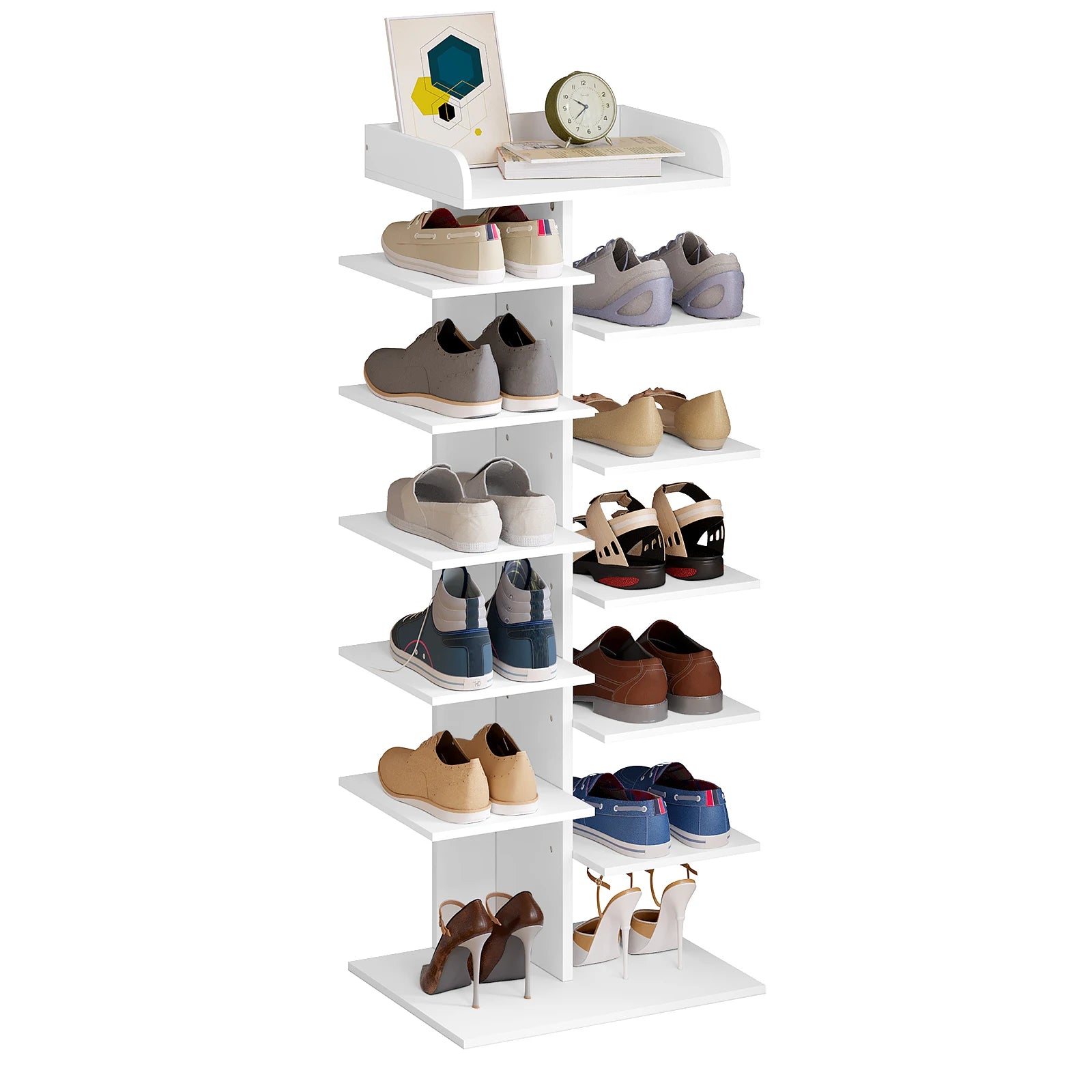 12-Etagen Schuhschrank in Weiß - Platzsparendes Regal, Schuhorganizer aus Holz für Flur und Wohnzimmer - Unique Outlet