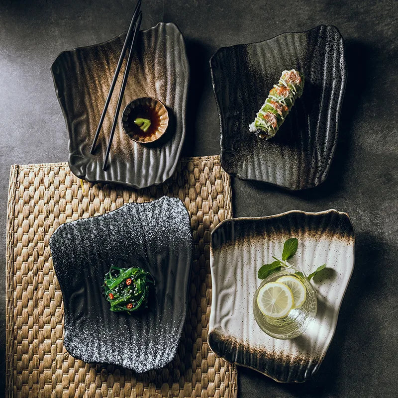 10-Zoll Kreative Keramik Sushi-Platte im japanischen Stil – Unregelmäßig geformte Servierplatte - Unique Outlet