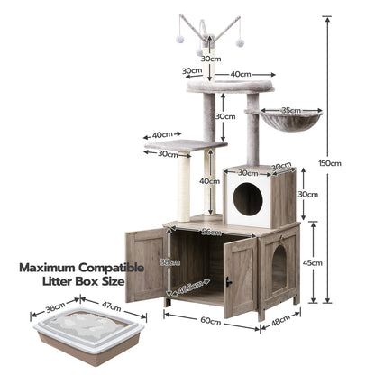 Luxuriöser Katzenturm mit Mehreren Ebenen, Hängematte, Kletterbaum und Spielzeug, Kratzbaum in Grau - Unique Outlet