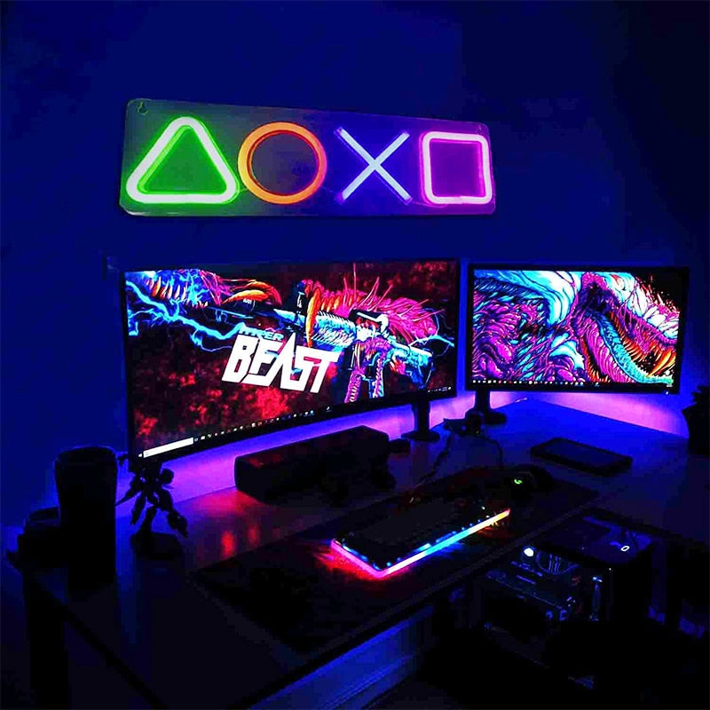 LED-Neonlicht Spielikonen-Lampe mit USB-Ladung, Wandbehang-Atmosphärennachtlicht für PS4-Spielzimmer-Dekor, Neonzeichen-Geschenk - Unique Outlet