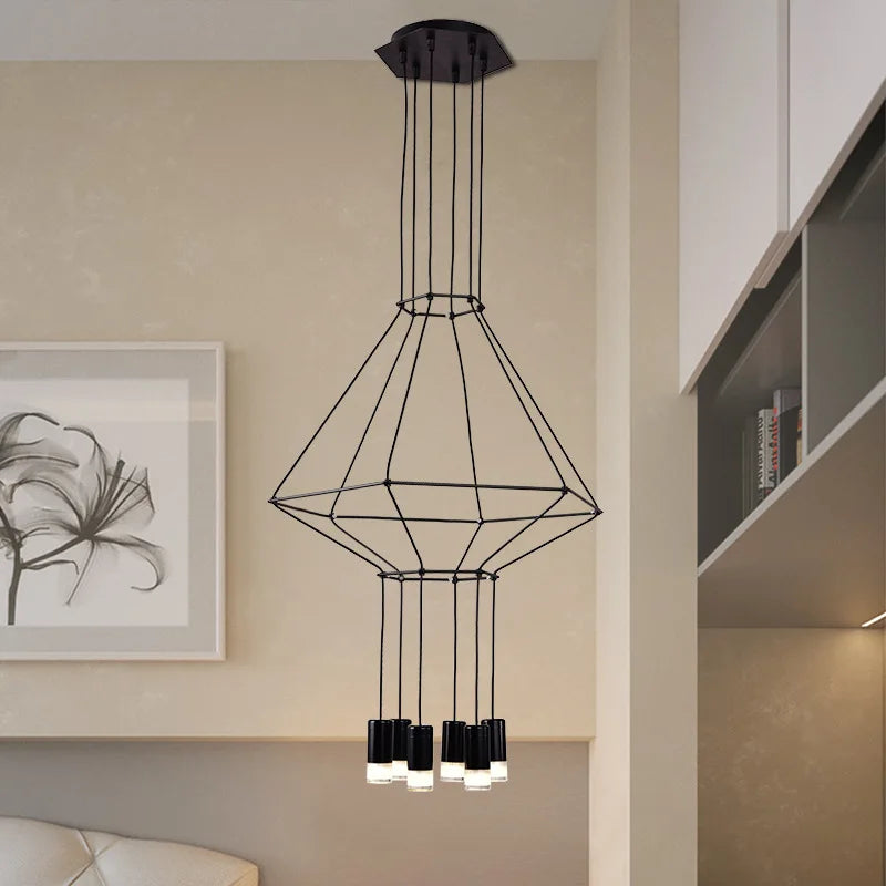 Minimalistische LED-Hängeleuchte im modernen Industriedesign - Kunstvolle Langlinien-Kronleuchter für Wohnzimmer und Treppenhaus - Unique Outlet