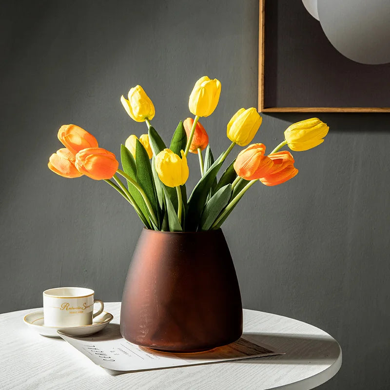 Nordische Licht Luxus Mattierte Kaffeefarbene Glasvase - Kreative Hydroponik Blumenvase für Heimdekoration und Tischdekoration - Unique Outlet