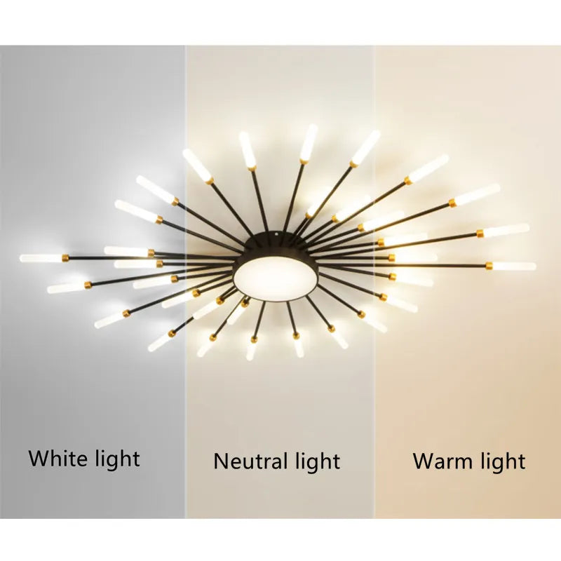 Designer LED-Deckenleuchte im nordischen Stil mit Feuerwerk-Effekt, Ideal für Wohn- und Schlafzimmer, Schwarze Innenbeleuchtung, 220V - Unique Outlet