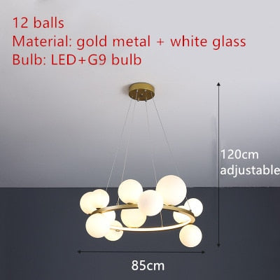 Handgeblasener Kronleuchter mit Glaslampenschirm und Aluminiumring - Verfügbar in Transparent oder Milchweiß - Für Wohnzimmer, Esszimmer, Schlafzimmer - Unique Outlet