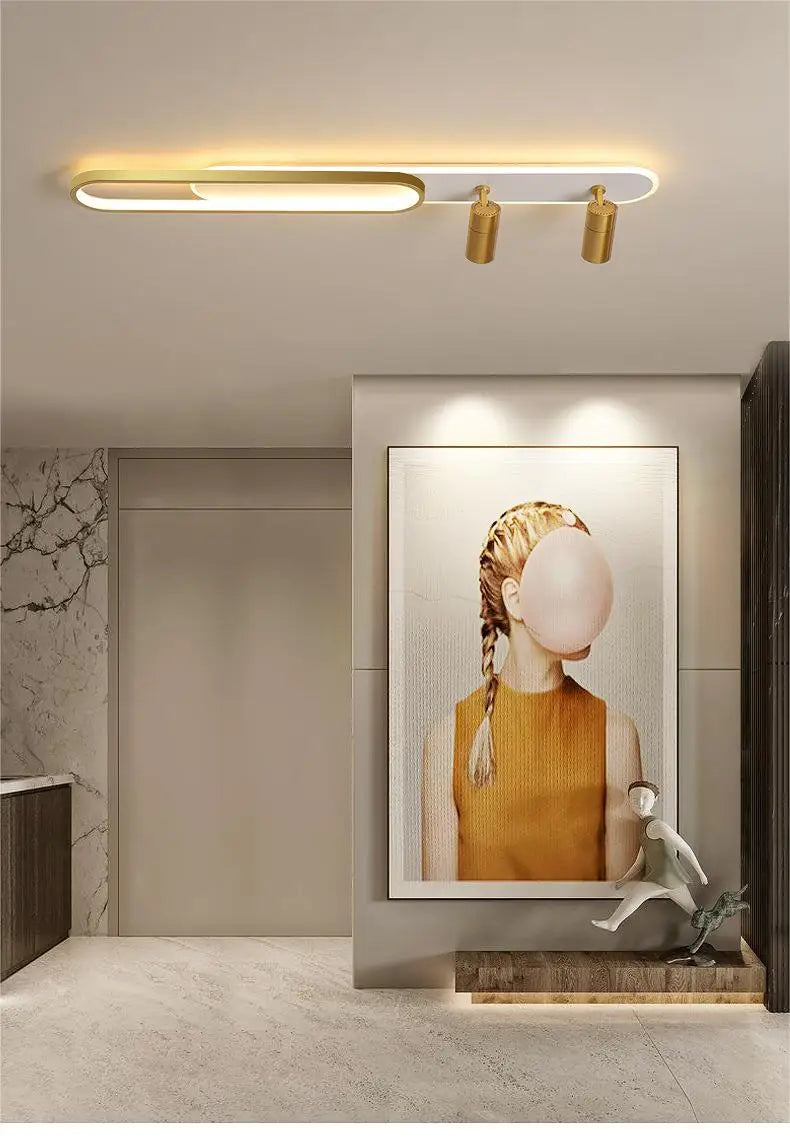 Moderne LED-Deckenleuchte mit Spotlight, Elegante Deckenlampe für Wohnzimmer, Flur und Esszimmer, stilvolle Innenbeleuchtung in Schwarz/Gold - Unique Outlet