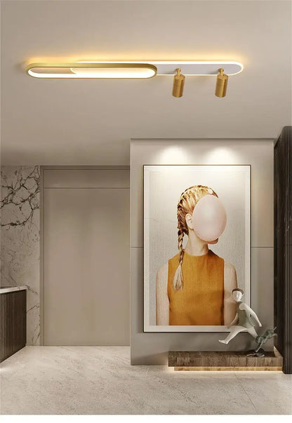 Moderne LED-Deckenleuchte mit Spotlight, Elegante Deckenlampe für Wohnzimmer, Flur und Esszimmer, stilvolle Innenbeleuchtung in Schwarz/Gold - Unique Outlet