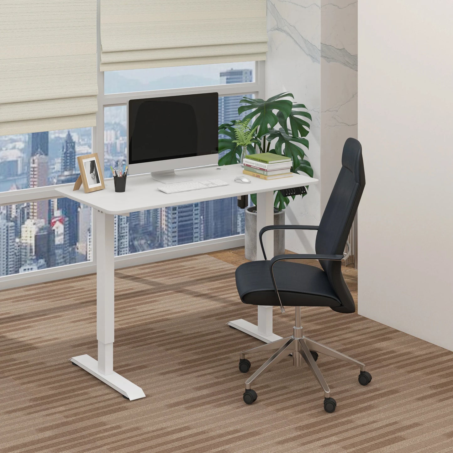 Höhenverstellbarer Computertisch mit 4 Speichertasten - 120x60 cm Elektrischer Stehtisch aus Stahl fürs Home Office - Unique Outlet