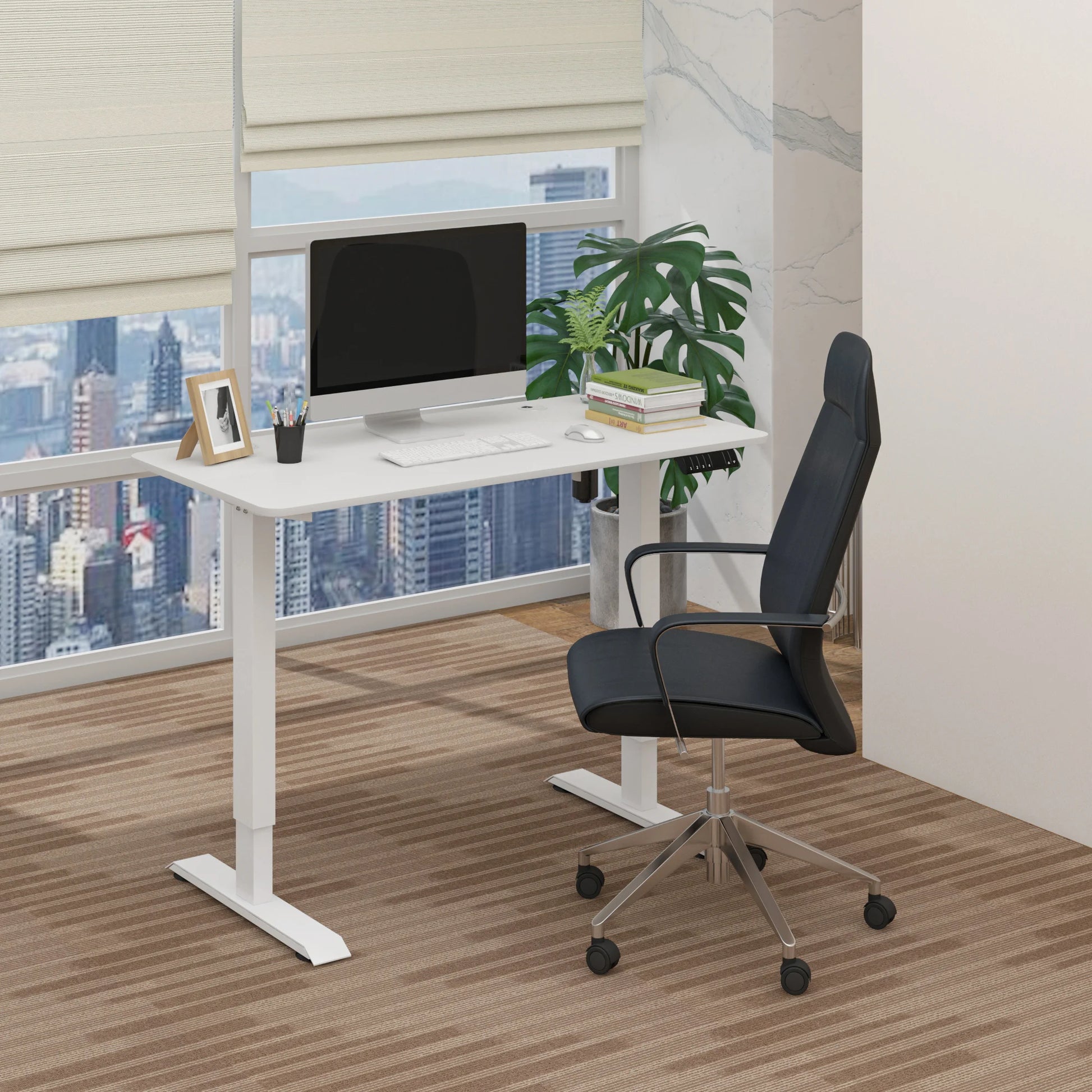 Höhenverstellbarer Computertisch mit 4 Speichertasten - 120x60 cm Elektrischer Stehtisch aus Stahl fürs Home Office - Unique Outlet