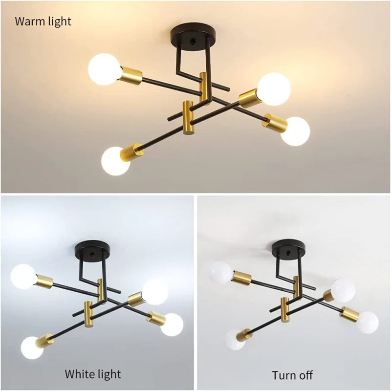 Vintage Deckenlampe im Industriestil, E27, Durchmesser 70 cm – Moderner LED-Kronleuchter mit 4 Lichtern für Schlafzimmer, Küche, Flur - Unique Outlet