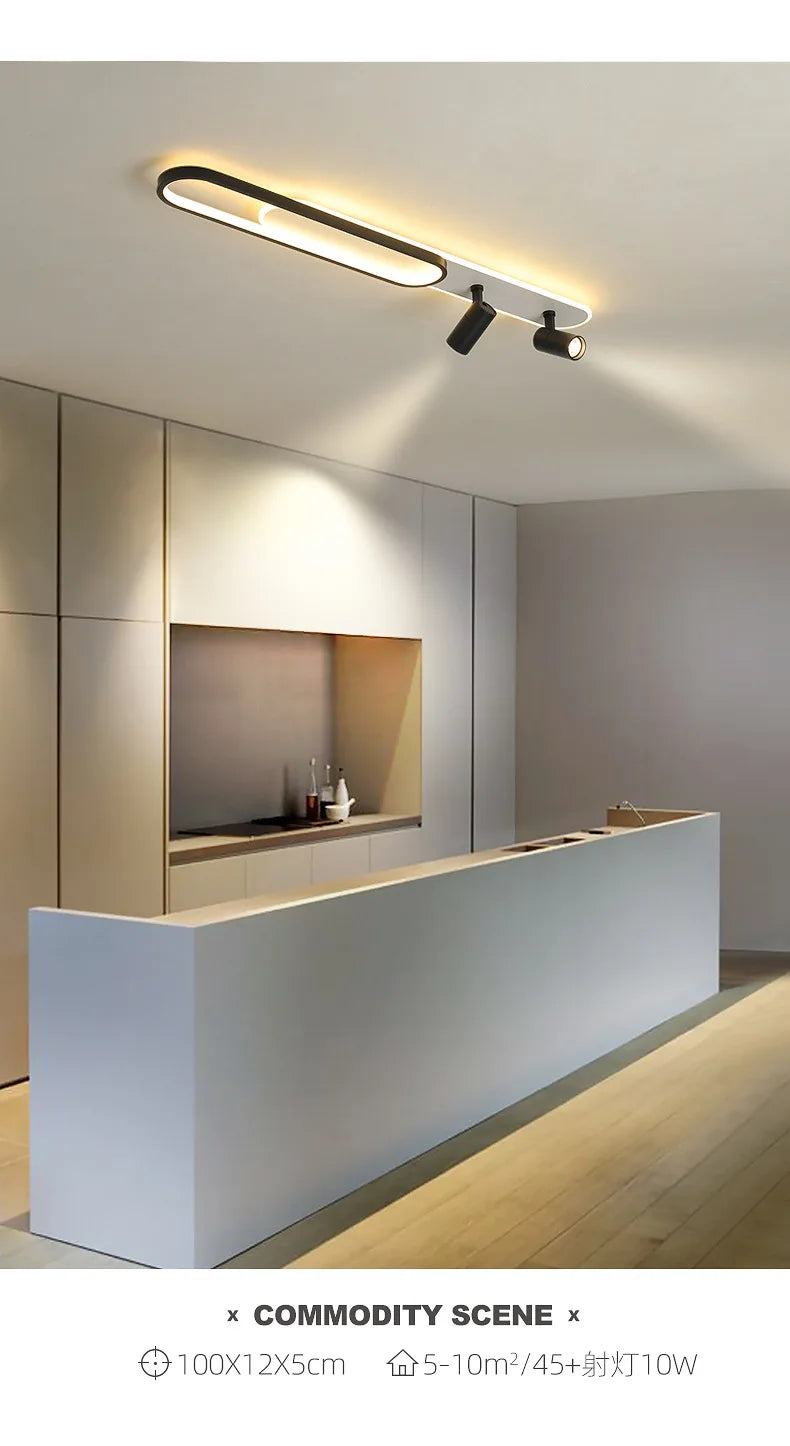 Moderne LED-Deckenleuchte mit Spotlight, Elegante Deckenlampe für Wohnzimmer, Flur und Esszimmer, stilvolle Innenbeleuchtung in Schwarz/Gold - Unique Outlet