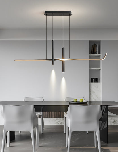 Moderne Pendelleuchten, Einfacher langer Streifen-Kronleuchter mit LED-Spotlights für Esszimmer und Wohnbereiche - Unique Outlet