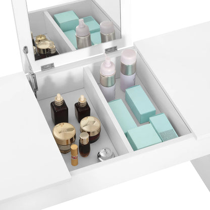 Weißer Schminktisch-Set mit Klappbarem Spiegel und Hocker - Hochglanz Kosmetiktisch für Schlafzimmer - Unique Outlet