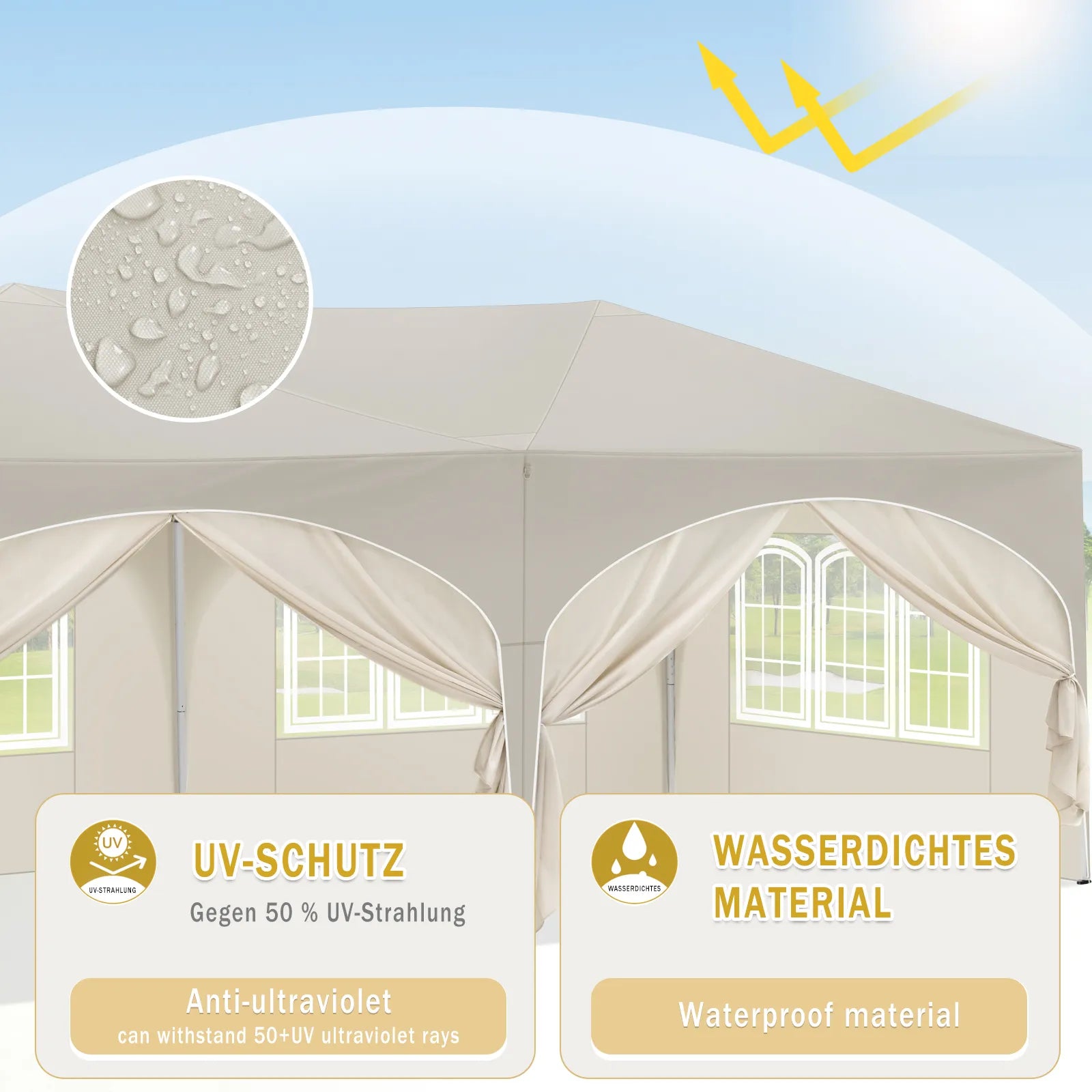 3x6m Faltbarer Pavillon mit 6 Seitenwänden - Verstellbare Höhe, Wasserdicht und UV-Schutz, Partyzelt mit Tragetasche - Unique Outlet