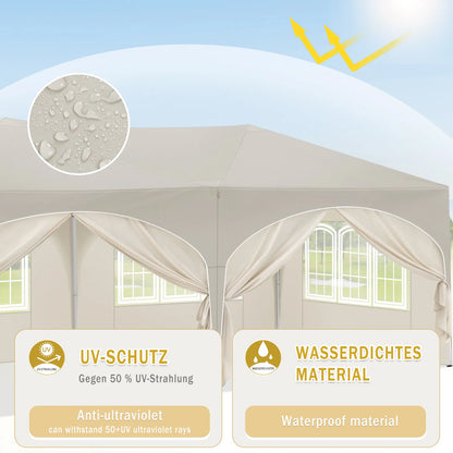 3x6m Faltbarer Pavillon mit 6 Seitenwänden - Verstellbare Höhe, Wasserdicht und UV-Schutz, Partyzelt mit Tragetasche - Unique Outlet