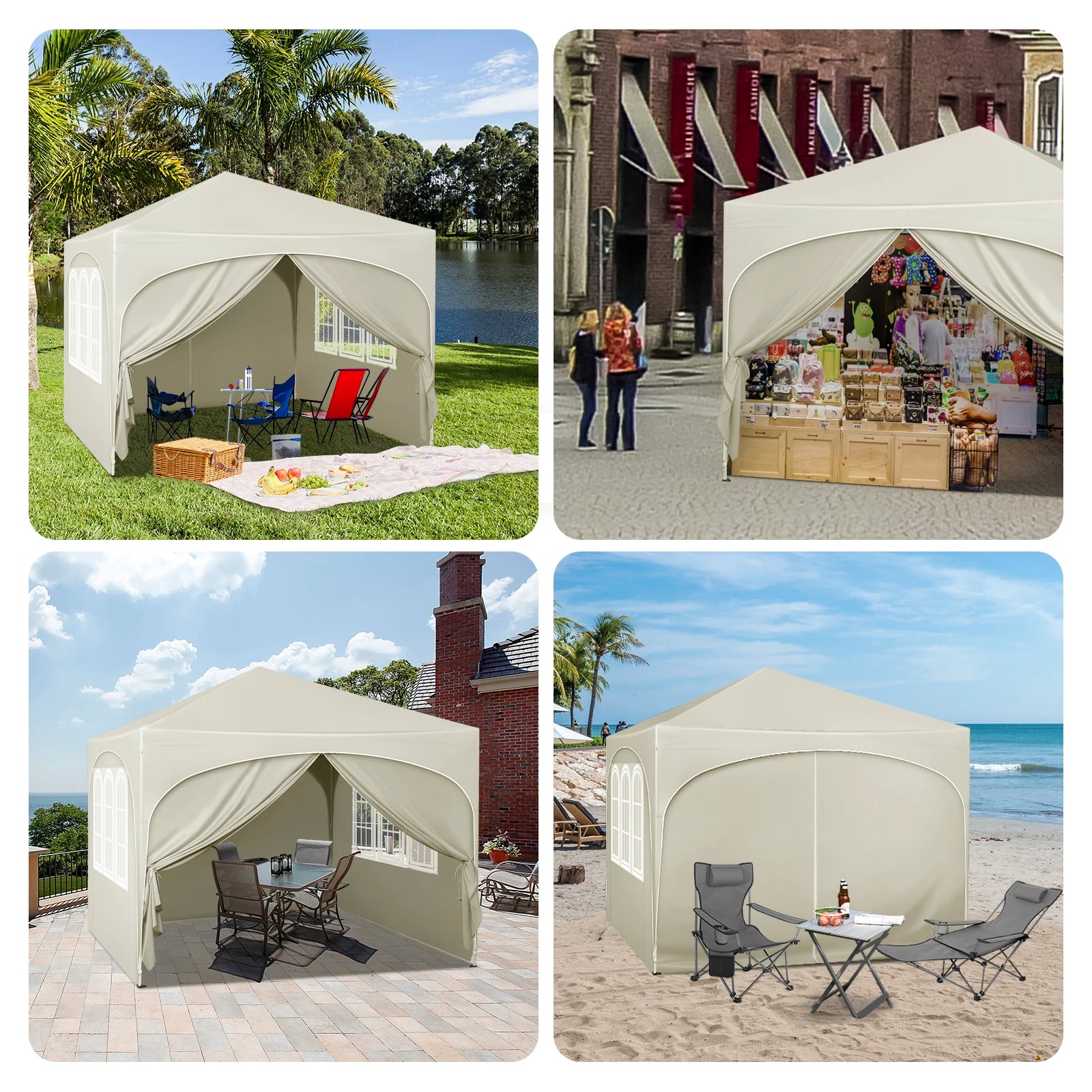 Faltbarer Pavillon mit 4 Seitenwänden 3x3m - Partyzelt mit Wasserabweisendem UV-Schutz, Höhenverstellbar für Garten, Camping, Picknick - Unique Outlet