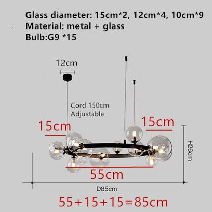 Handgeblasener Kronleuchter mit Glaslampenschirm und Aluminiumring - Verfügbar in Transparent oder Milchweiß - Für Wohnzimmer, Esszimmer, Schlafzimmer - Unique Outlet