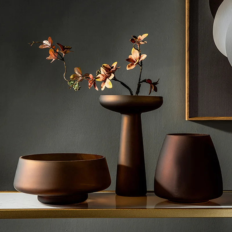 Nordische Licht Luxus Mattierte Kaffeefarbene Glasvase - Kreative Hydroponik Blumenvase für Heimdekoration und Tischdekoration - Unique Outlet