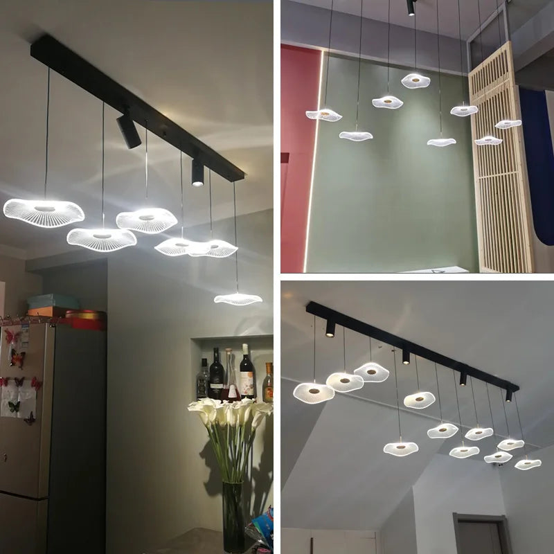 Moderne Kreative LED-Kronleuchter für Restaurants und Bars - Lotusblatt-Design, Eisen, Aluminium und Acryl - Unique Outlet