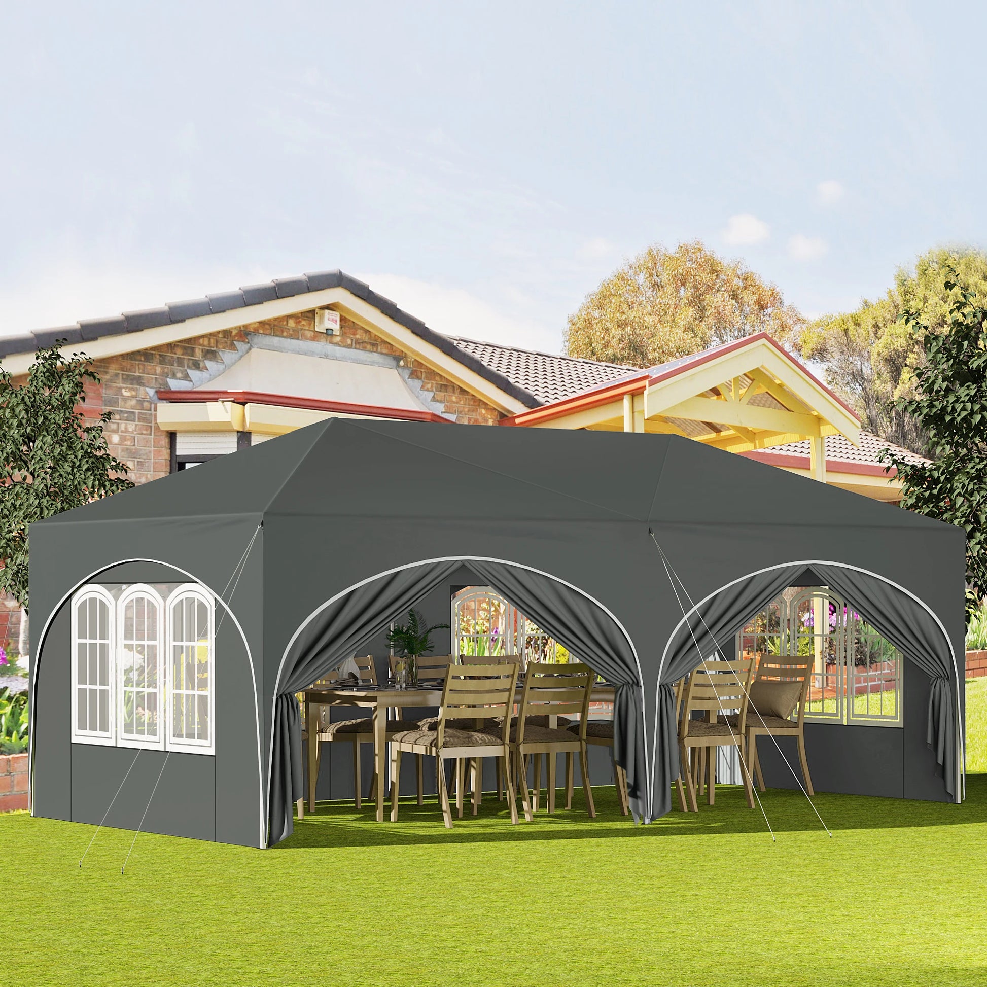 3x6m Faltbarer Pavillon mit 6 Seitenwänden - Verstellbare Höhe, Wasserdicht und UV-Schutz, Partyzelt mit Tragetasche - Unique Outlet