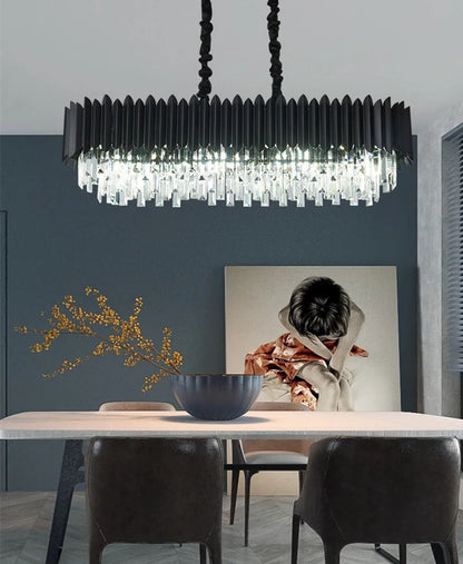 Nordischer Luxus-LED-Kristall-Kronleuchter, Runde Hängelampe in Schwarz und Gold, Dekorative Beleuchtung für Wohnzimmer, Esszimmer, Schlafzimmer und Hotellobbys - Unique Outlet