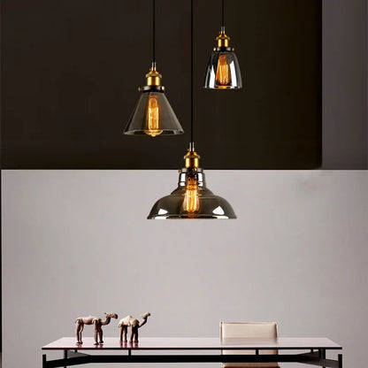 Vintage Glas-Hängelampe in Bernsteinfarben mit Luxus-Kristallklarem Grau – Kronleuchter-Pendelleuchte für Loft und Esszimmer-Dekoration - Unique Outlet