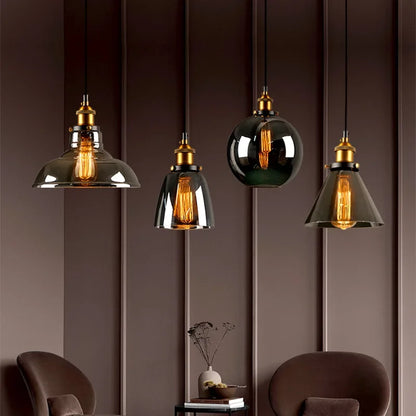 Vintage Glas-Hängelampe in Bernsteinfarben mit Luxus-Kristallklarem Grau – Kronleuchter-Pendelleuchte für Loft und Esszimmer-Dekoration - Unique Outlet