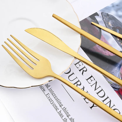 16-tlg. Besteckset in Gold Matt - Messer, Gabel, Löffel - Edelstahl Tafelbesteck für Küche & Esszimmer - Westliches Design - Unique Outlet