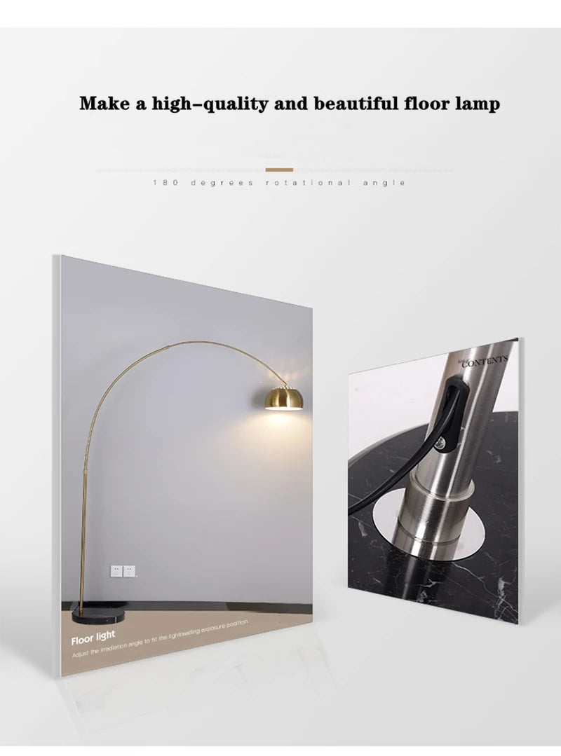 Moderne Stehlampe mit verstellbarem Angelruten-Design und Marmorfuß, Fernbedienung, LED-Licht für Wohn- und Schlafzimmer - Unique Outlet