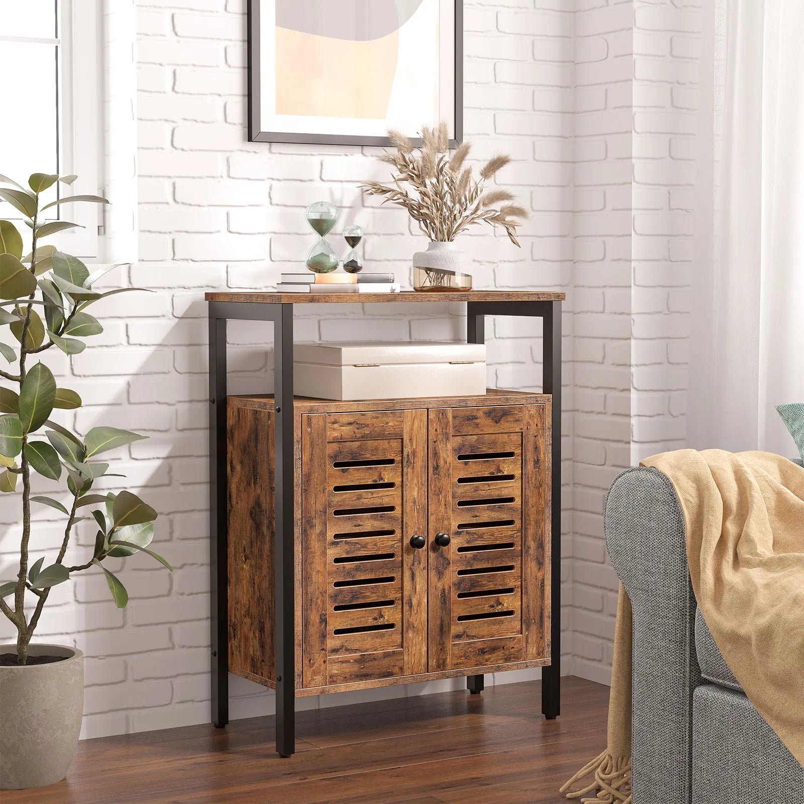 Moderner Sideboard-Kommode mit 1 Offenem Regal, Schubladen und Schrank, Vielseitige Aufbewahrung für Küche, Flur und Wohnzimmer in Dunkelbraun - Unique Outlet