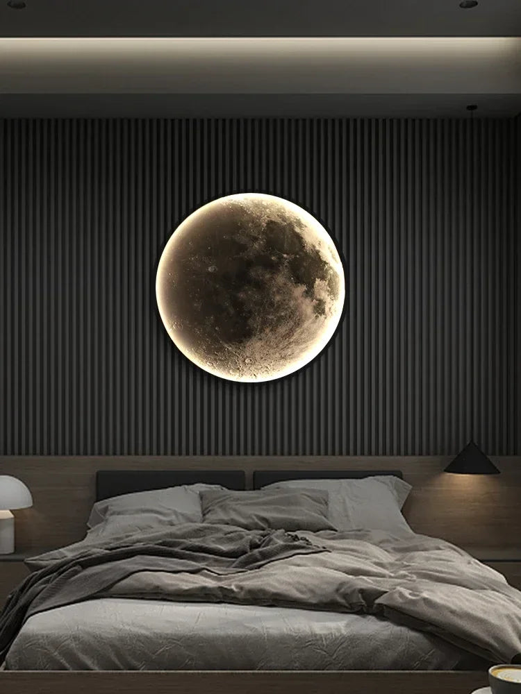 Realistische Mond-LED-Wandleuchte für Schlafzimmer – Fernbedienung, 3 Lichtmodi, Wandmontage, 3D-Design - Unique Outlet