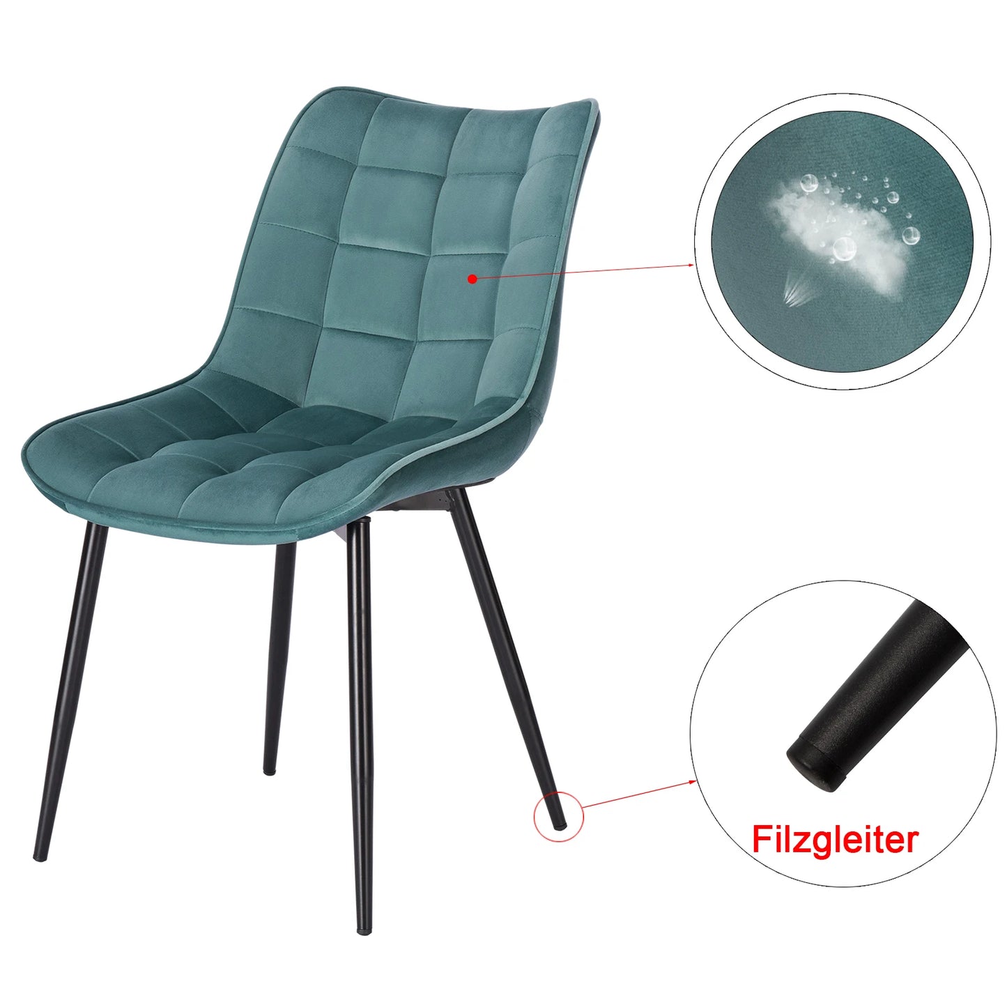 2er-Set Esszimmerstühle mit Samt/Lederimitat/Stoff - Hotel Restaurant Küchenstuhl mit gepolstertem Sitz und stabilen Metallbeinen - Unique Outlet