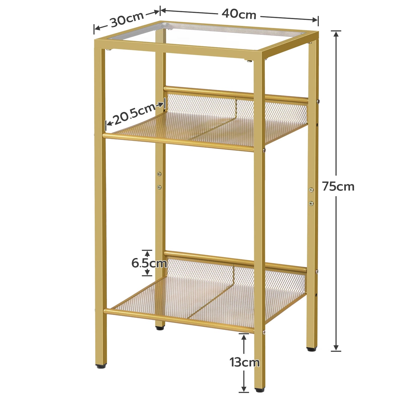 3-Ebenen Beistelltisch mit Gehärtetem Glas und Gitter, Telefon-Tisch für Wohn- und Schlafzimmer - Unique Outlet