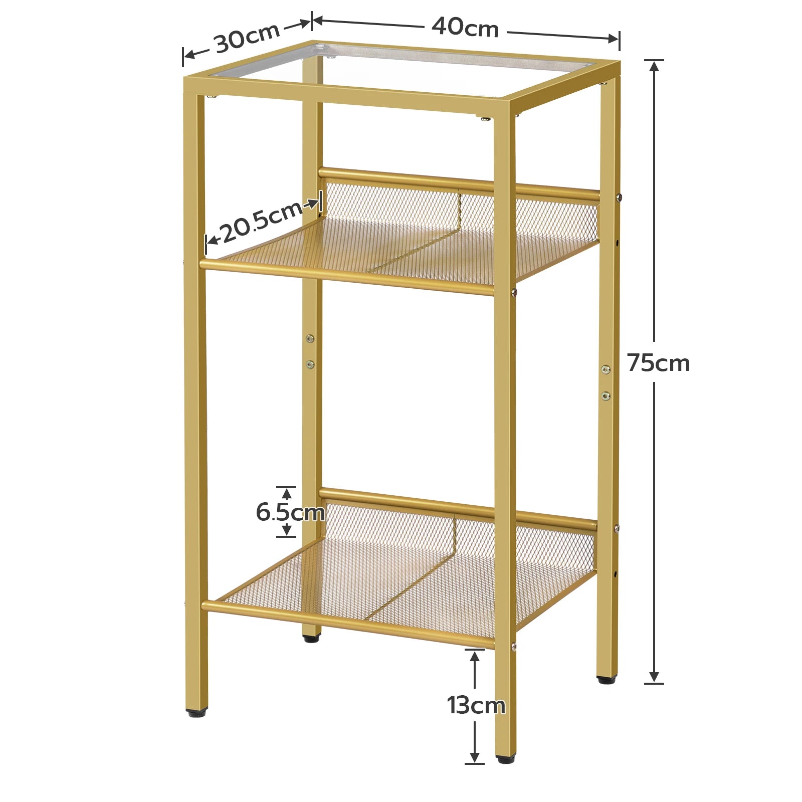 3-Ebenen Beistelltisch mit Gehärtetem Glas und Gitter, Telefon-Tisch für Wohn- und Schlafzimmer - Unique Outlet
