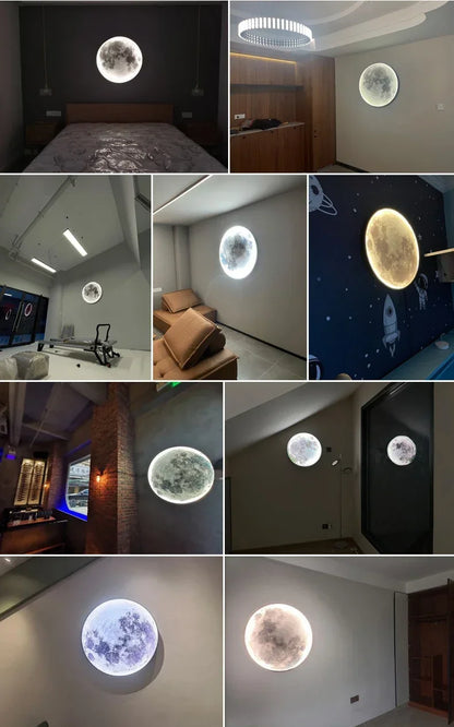 Realistische Mond-LED-Wandleuchte für Schlafzimmer – Fernbedienung, 3 Lichtmodi, Wandmontage, 3D-Design - Unique Outlet