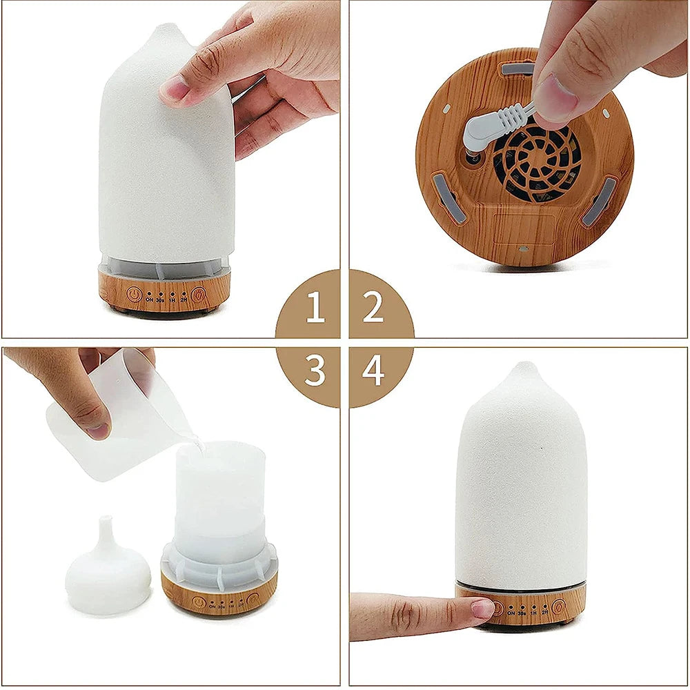 Aromatherapie-Diffuser mit Ätherischen Ölen – Keramik und Holzoptik mit 7-Farb-Nachtlicht für Zuhause und Büro - Unique Outlet