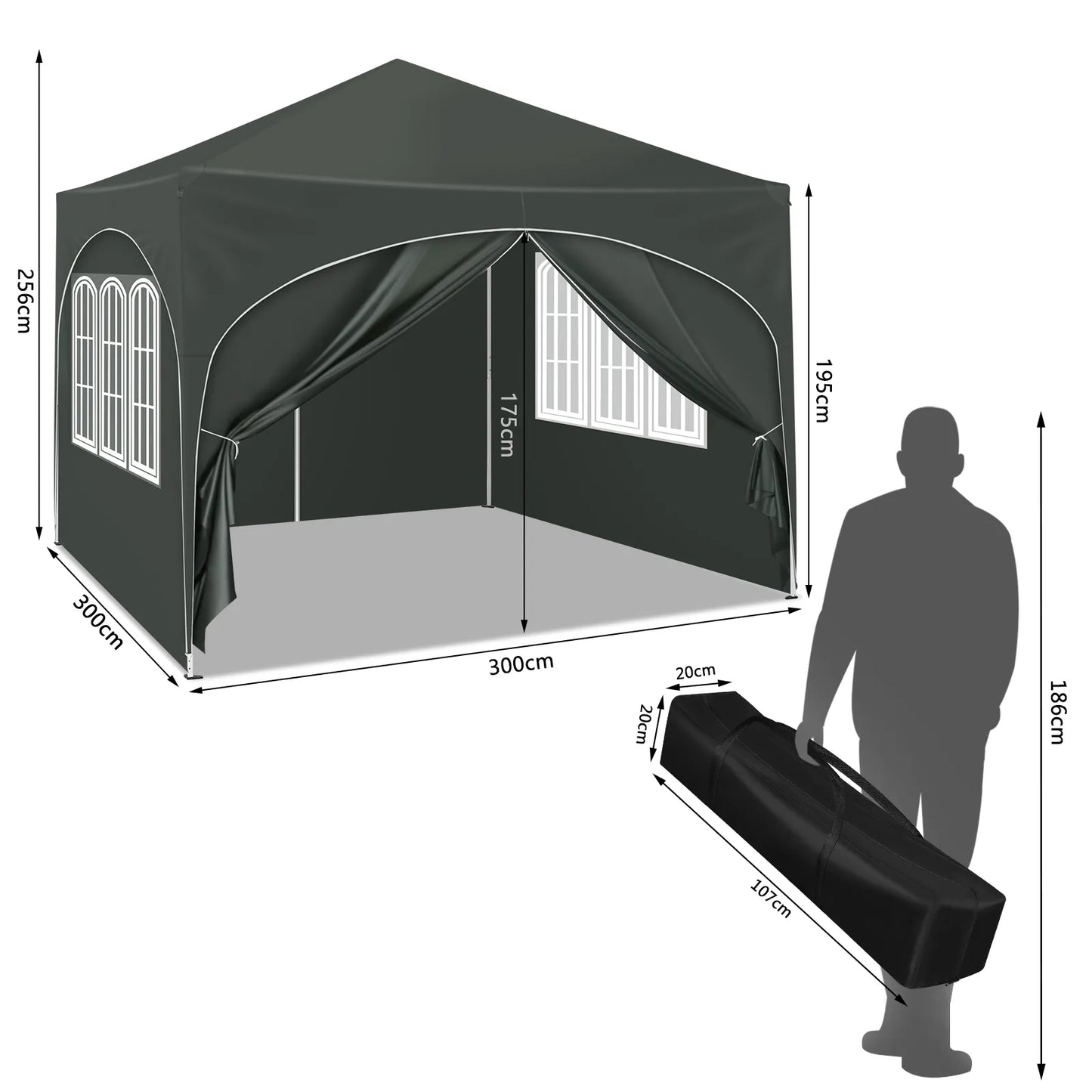 Faltbarer Pavillon mit 4 Seitenwänden 3x3m - Partyzelt mit Wasserabweisendem UV-Schutz, Höhenverstellbar für Garten, Camping, Picknick - Unique Outlet