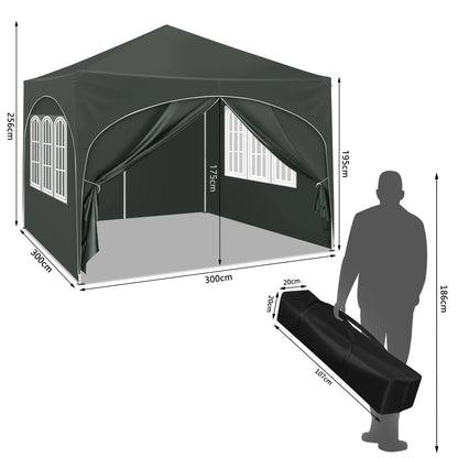 Faltbarer Pavillon mit 4 Seitenwänden 3x3m - Partyzelt mit Wasserabweisendem UV-Schutz, Höhenverstellbar für Garten, Camping, Picknick - Unique Outlet