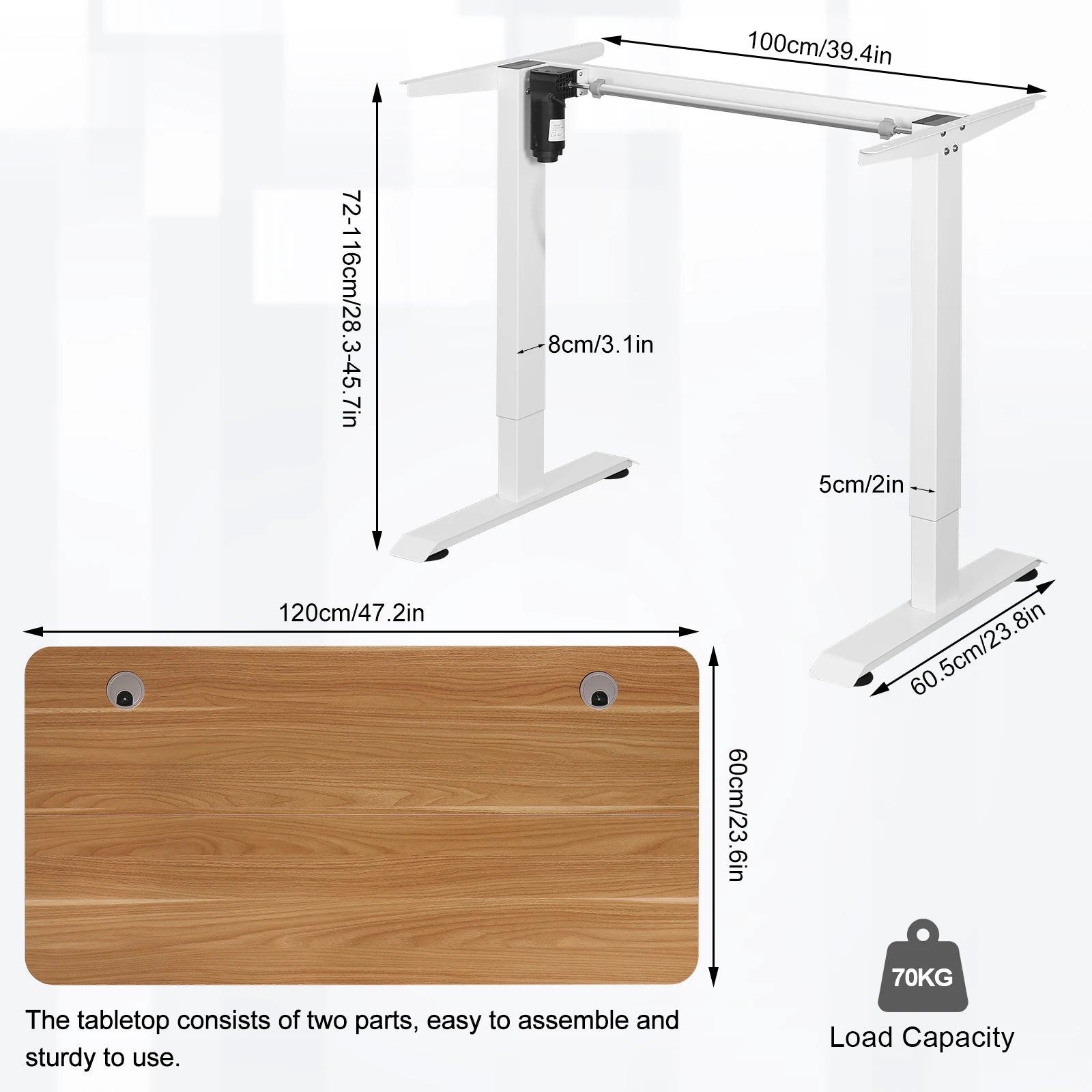 Höhenverstellbarer Computertisch mit 4 Speichertasten - 120x60 cm Elektrischer Stehtisch aus Stahl fürs Home Office - Unique Outlet