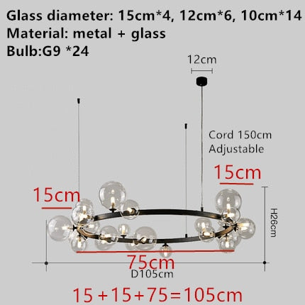 Handgeblasener Kronleuchter mit Glaslampenschirm und Aluminiumring - Verfügbar in Transparent oder Milchweiß - Für Wohnzimmer, Esszimmer, Schlafzimmer - Unique Outlet