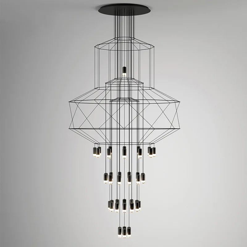 Minimalistische LED-Hängeleuchte im modernen Industriedesign - Kunstvolle Langlinien-Kronleuchter für Wohnzimmer und Treppenhaus - Unique Outlet