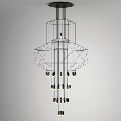 Minimalistische LED-Hängeleuchte im modernen Industriedesign - Kunstvolle Langlinien-Kronleuchter für Wohnzimmer und Treppenhaus - Unique Outlet