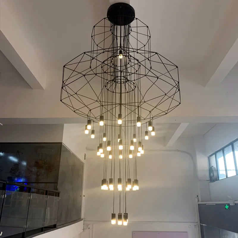 Minimalistische LED-Hängeleuchte im modernen Industriedesign - Kunstvolle Langlinien-Kronleuchter für Wohnzimmer und Treppenhaus - Unique Outlet