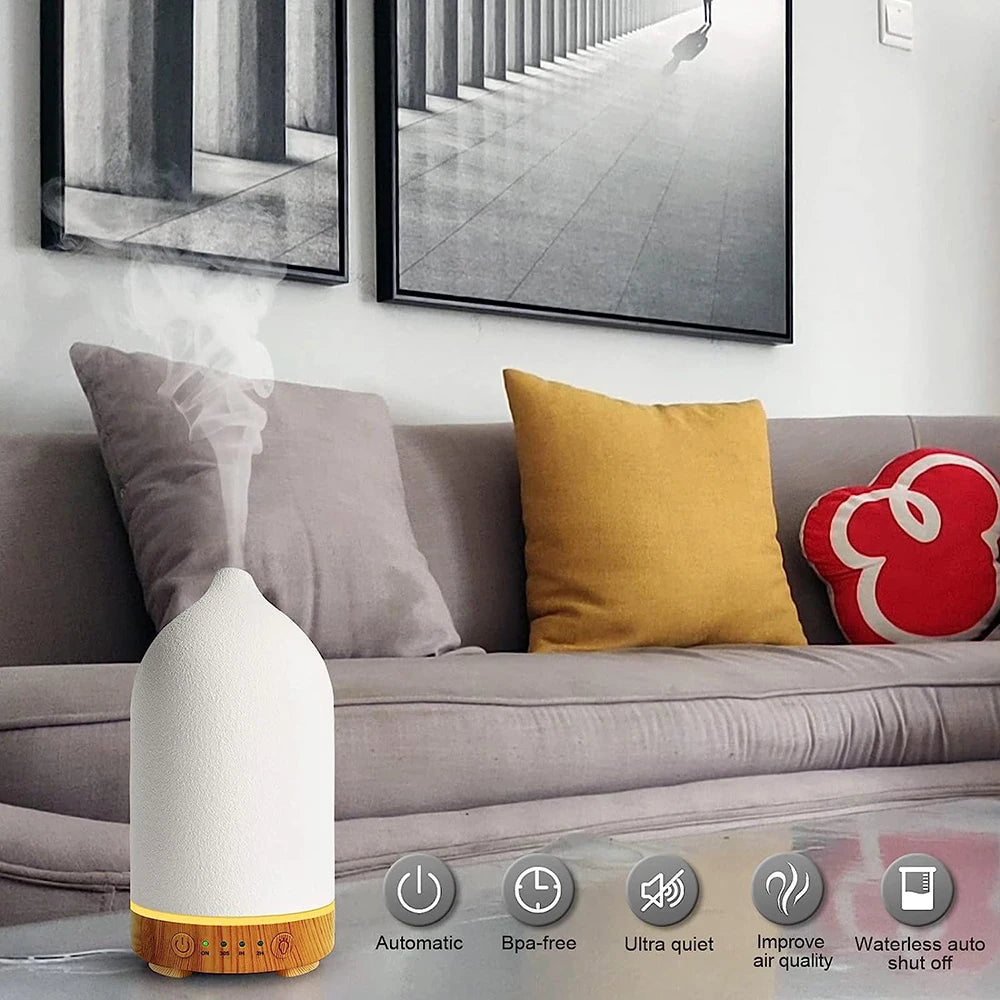 Aromatherapie-Diffuser mit Ätherischen Ölen – Keramik und Holzoptik mit 7-Farb-Nachtlicht für Zuhause und Büro - Unique Outlet