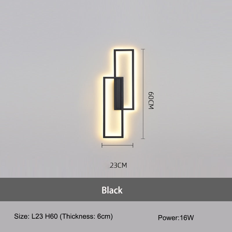 Schwarze Rechteckige Minimalistische LED Wandleuchte, für Innenraum, Wohnzimmer, Schlafzimmer, 60cm/80cm/100cm - Unique Outlet