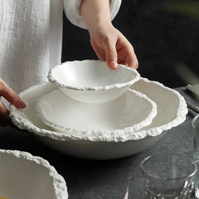 Weißer Keramik Suppenteller mit Felskorn-Struktur für Elegante Präsentationen - Unique Outlet