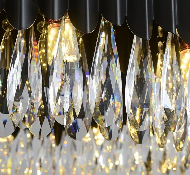 Nordischer Luxus-LED-Kristall-Kronleuchter, Runde Hängelampe in Schwarz und Gold, Dekorative Beleuchtung für Wohnzimmer, Esszimmer, Schlafzimmer und Hotellobbys - Unique Outlet